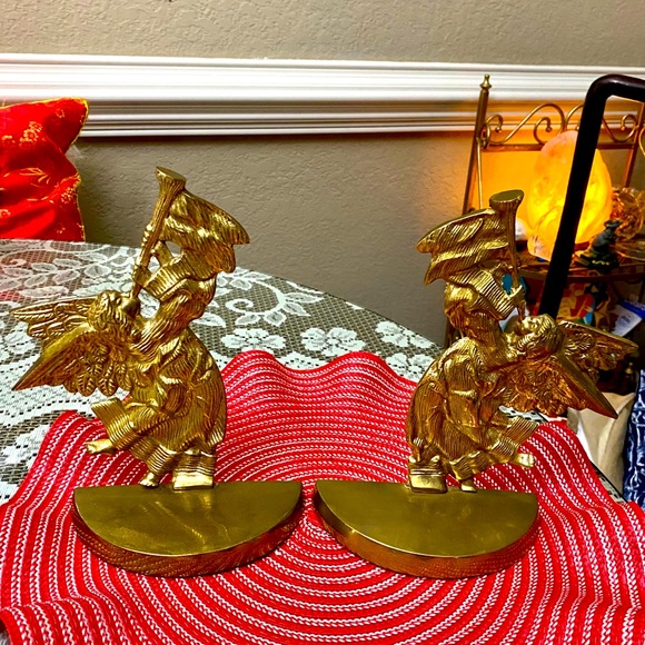VINTAGE SOLID BRASS 2 ANGELS MANTEL X’MAS DECOR